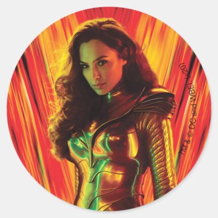 WW84 Red Orange Wonder Woman Kaleidoscope Classic Round Sticker