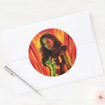 WW84 Red Orange Wonder Woman Kaleidoscope Classic Round Sticker