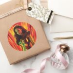 WW84 Red Orange Wonder Woman Kaleidoscope Classic Round Sticker