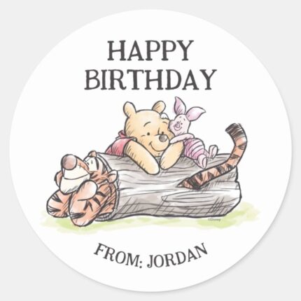 Watercolor Pooh Pals Happy Birthday Gift Classic Round Sticker