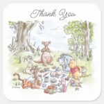 Watercolor Winnie The Pooh Picnic Baby Shower Square Sticker