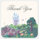Whimsical Cinderella Castle Birthday Thank You Square Sticker