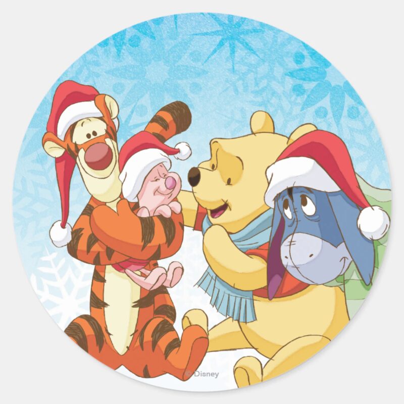 Winnie The Pooh Friends Holiday Classic Round Sticker
