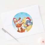 Winnie The Pooh Friends Holiday Classic Round Sticker