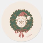 Winnie The Pooh Christmas Wreath Classic Round Sticker