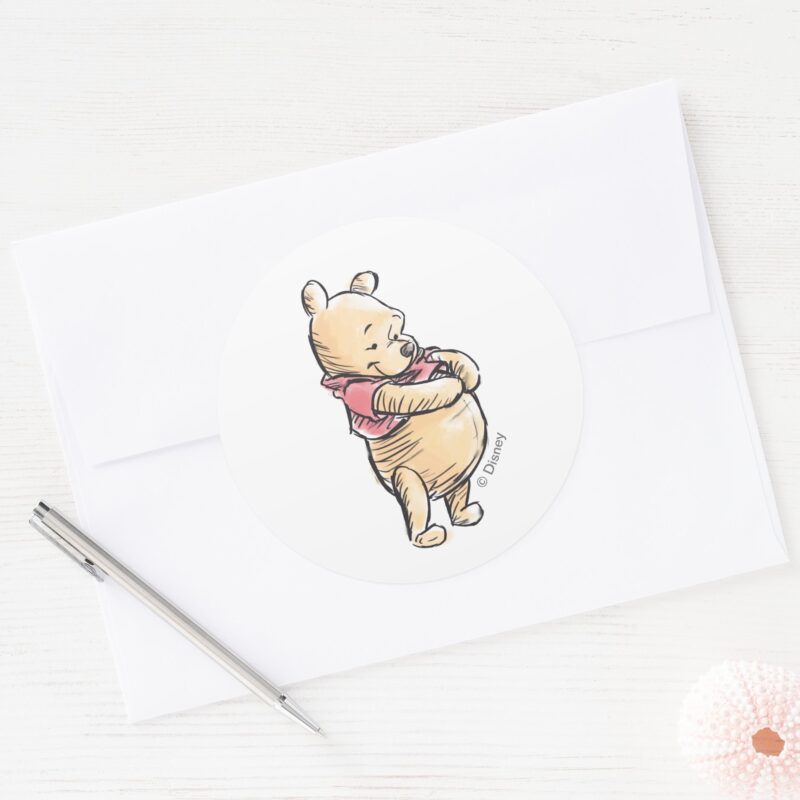 Winnie The Pooh Watercolor Baby Shower Classic Round Sticker