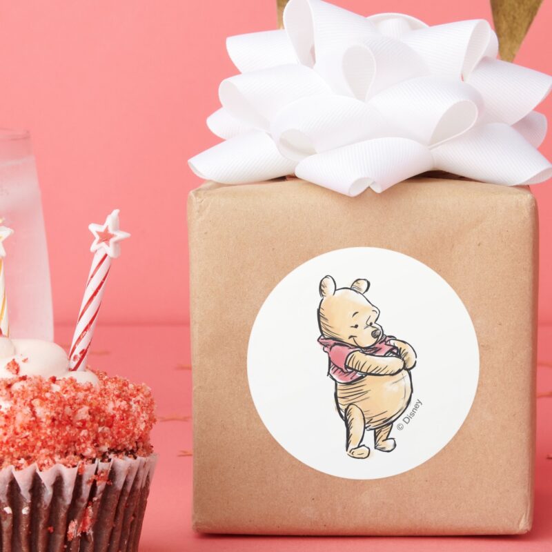 Winnie The Pooh Watercolor Baby Shower Classic Round Sticker