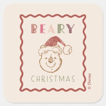 Winnie The Pooh Beary Christmas Square Sticker