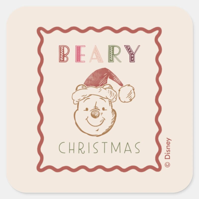 Winnie The Pooh Beary Christmas Square Sticker