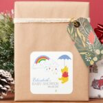 Winnie The Pooh Boy Baby Shower Square Sticker