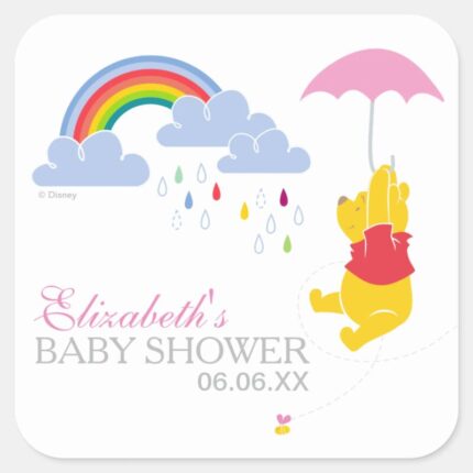 Winnie The Pooh Girl Baby Shower Square Sticker