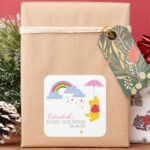 Winnie The Pooh Girl Baby Shower Square Sticker