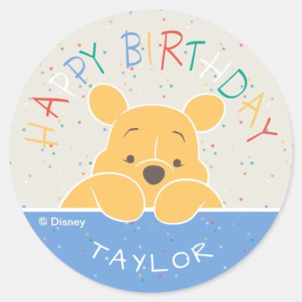 Winnie The Pooh Happy Birthday Classic Round Sticker