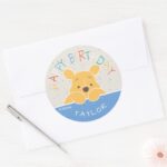 Winnie The Pooh Happy Birthday Classic Round Sticker