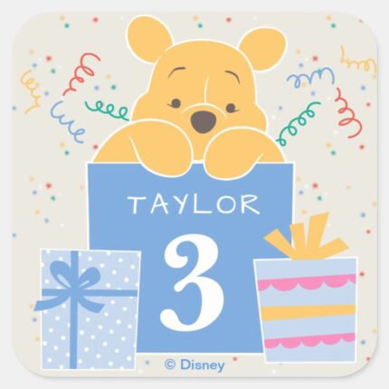 Winnie The Pooh Happy Birthday Square Sticker
