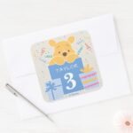 Winnie The Pooh Happy Birthday Square Sticker