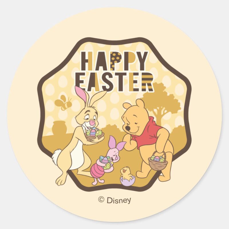 Winnie The Pooh Happy Easter Badge Classic Round Sticker