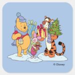 Winnie The Pooh Happy Holidays Gift Giving Square Sticker
