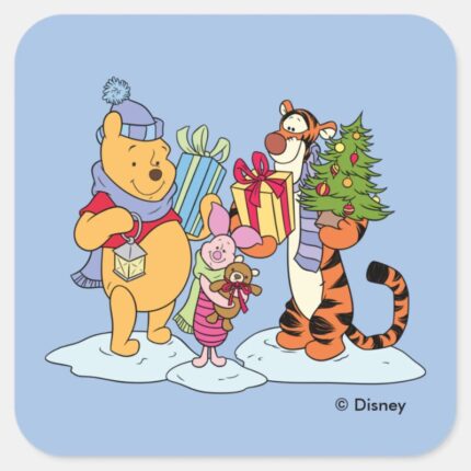 Winnie The Pooh Happy Holidays Gift Giving Square Sticker