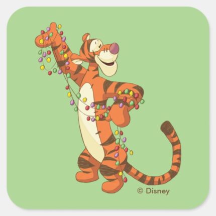 Winnie The Pooh Tigger Christmas Lights Square Sticker