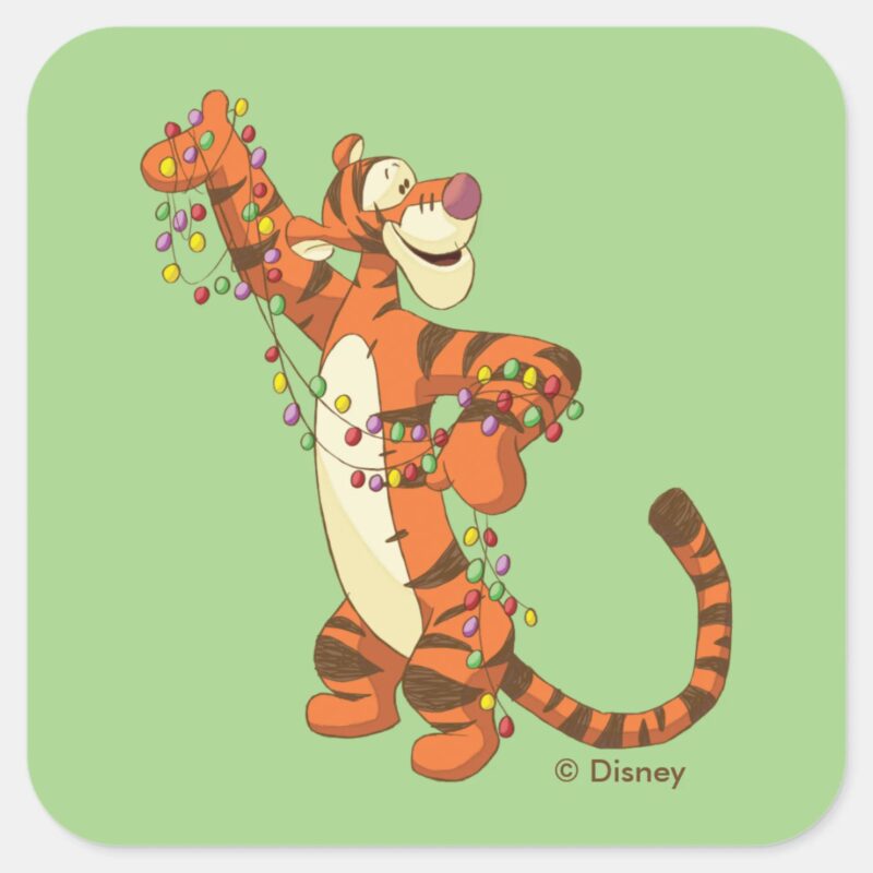Winnie The Pooh Tigger Christmas Lights Square Sticker