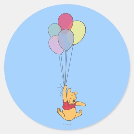 Winnie The Pooh And Balloons Classic Round Sticker