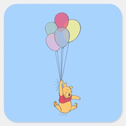 Winnie The Pooh And Balloons Square Sticker
