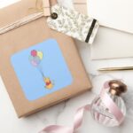Winnie The Pooh And Balloons Square Sticker