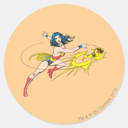Wonder WomanThrows Crown Classic Round Sticker