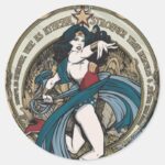Wonder Woman Art Nouveau Panel Classic Round Sticker
