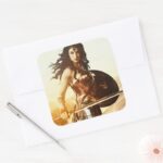 Wonder Woman At Sunset Square Sticker
