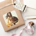 Wonder Woman At Sunset Square Sticker