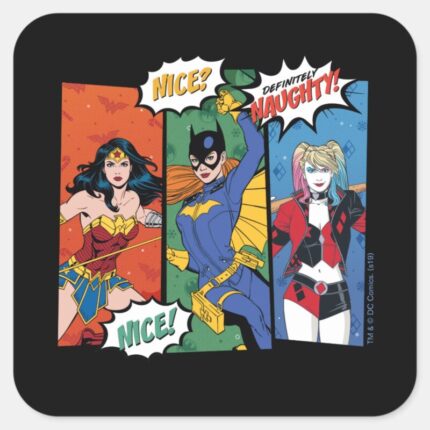 Wonder Woman Batgirl Harley Quinn Holiday Square Sticker