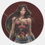 Wonder Woman Battle Ready Comic Art Classic Round Sticker