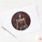 Wonder Woman Battle Ready Comic Art Classic Round Sticker