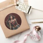 Wonder Woman Battle Ready Comic Art Classic Round Sticker