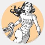Wonder Woman Black White Lasso Classic Round Sticker