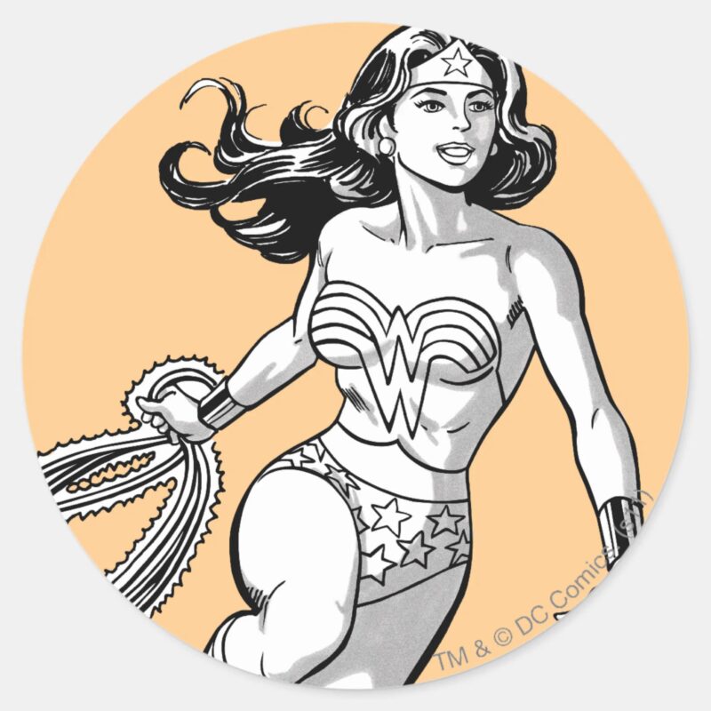 Wonder Woman Black White Lasso Classic Round Sticker