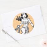 Wonder Woman Black White Lasso Classic Round Sticker