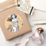 Wonder Woman Black White Lasso Classic Round Sticker