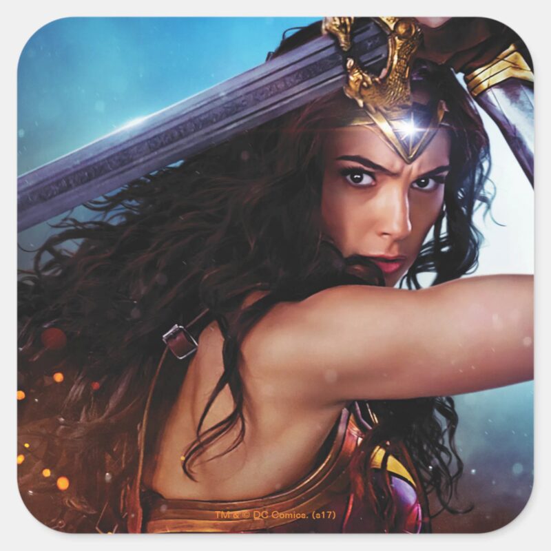 Wonder Woman Blocking With Sword Square Sticker