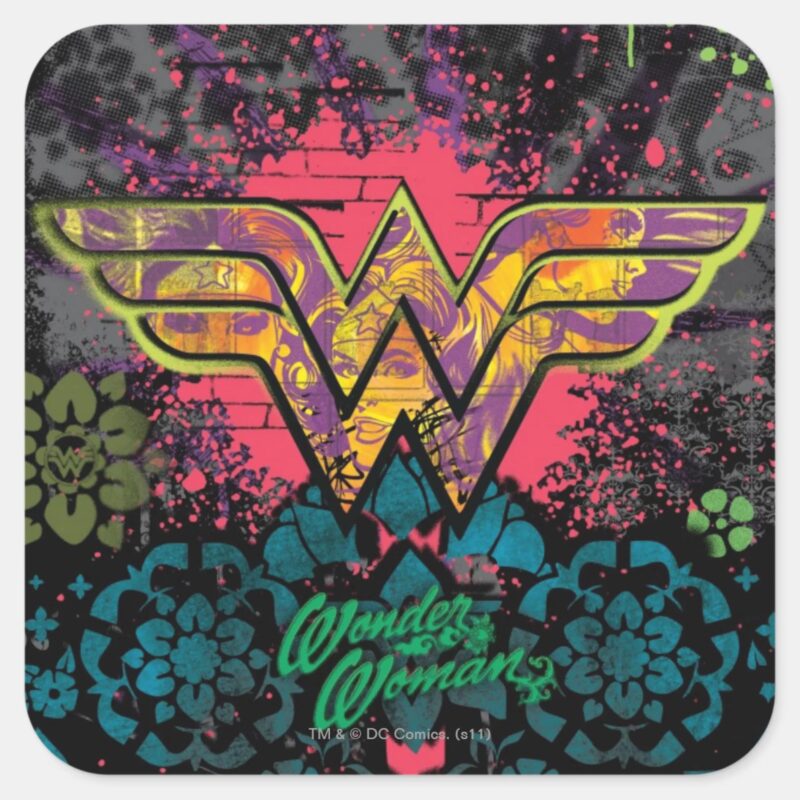 Wonder Woman Brick Wall Collage Square Sticker