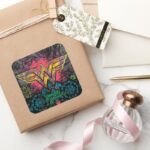 Wonder Woman Brick Wall Collage Square Sticker
