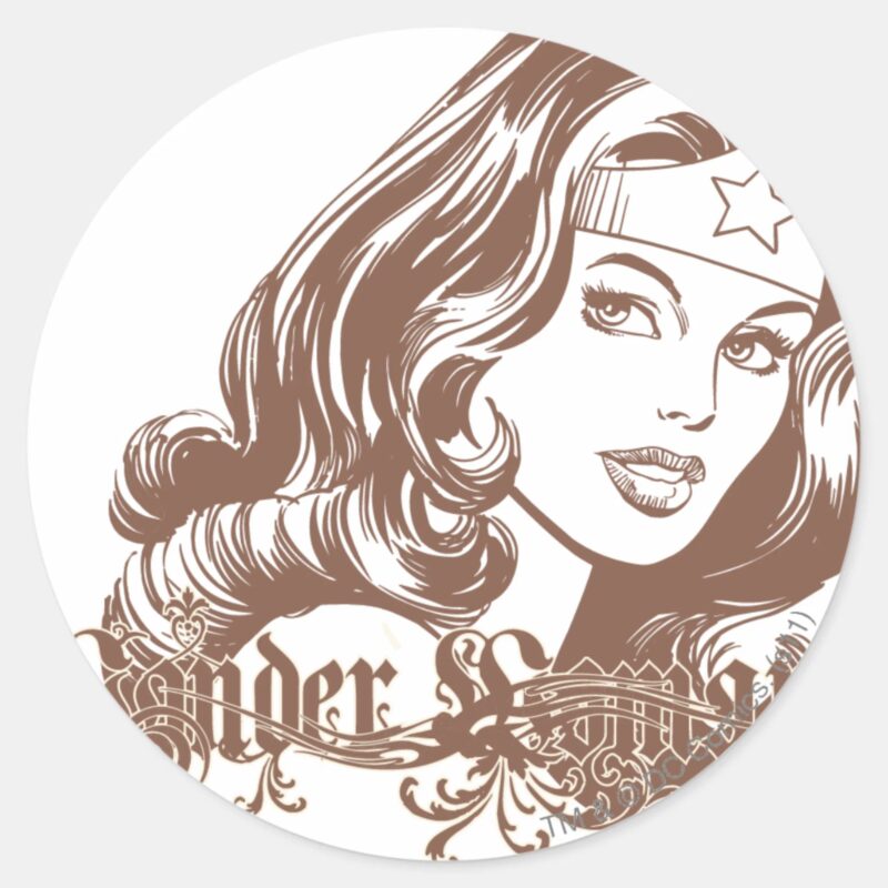 Wonder Woman Brown Classic Round Sticker
