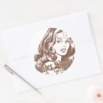 Wonder Woman Brown Classic Round Sticker
