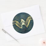 Wonder Woman Brushed Gold Symbol Classic Round Sticker