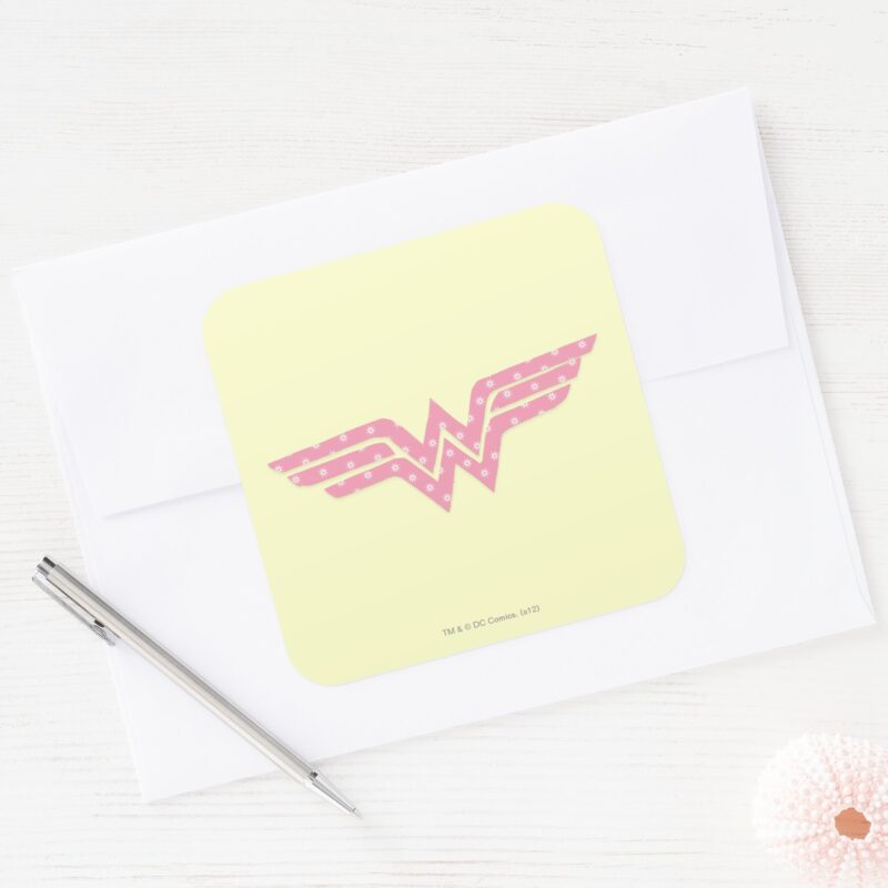 Wonder Woman Colorful Pink Floral Logo Square Sticker