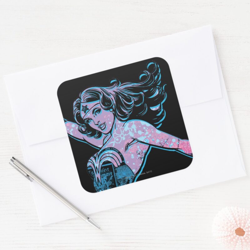 Wonder Woman Colorful Pose Square Sticker