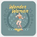 Wonder Woman Distressed Star Design Square Sticker