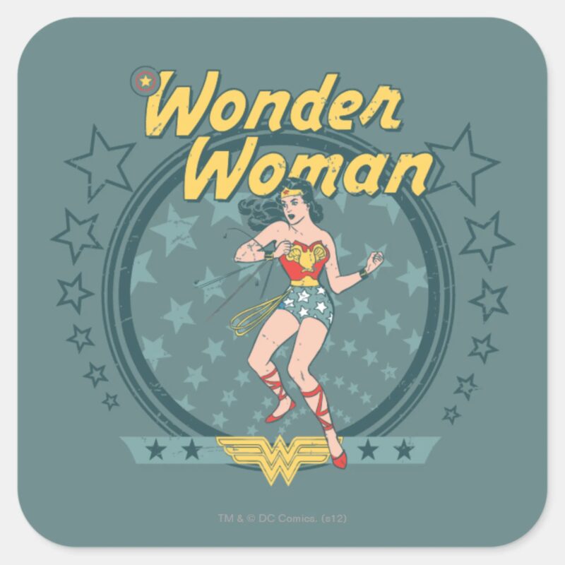 Wonder Woman Distressed Star Design Square Sticker